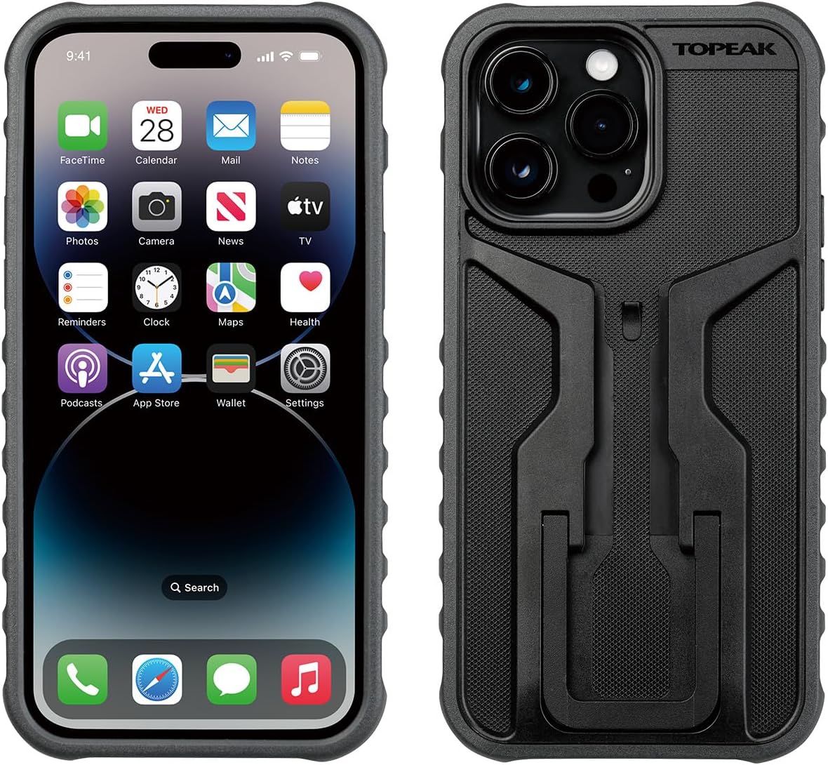 Topeak RideCase (Case Only) for iPhone 14 Pro Max – Dual-Density Shockproof Exoskeleton, Integrated Flipstand, Portrait/Landscape Viewing, Lightning Charging Compatible, 55g Lightweight Design Black
