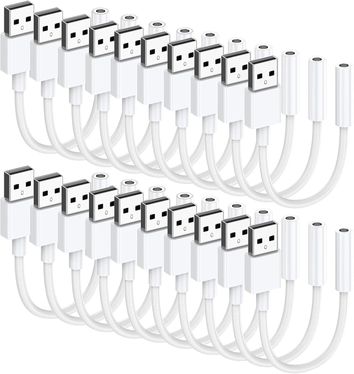 USB to 3.5mm Audio Jack Adapter (20 Pack), Audio Aux Cable External Stereo Sound Card, USB to 3.5mm TRRS Female Headset for PS5 PS4 Headphone PC Laptop Linux Desktops and More Device