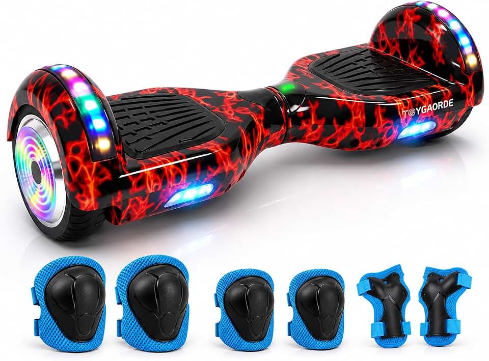 Hoverboard Elétrico FINYQBET, Rodas 6.5", Bateria 4400mAh, 15km/h, 120kg, Bluetooth, LED, Vermelho