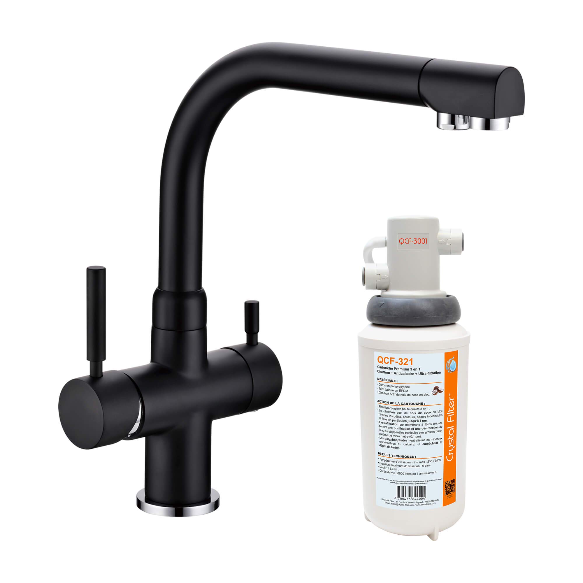 Robinet 3 voies Denali + Kit de filtration QCF-3001/321 - PROMO (Noir)
