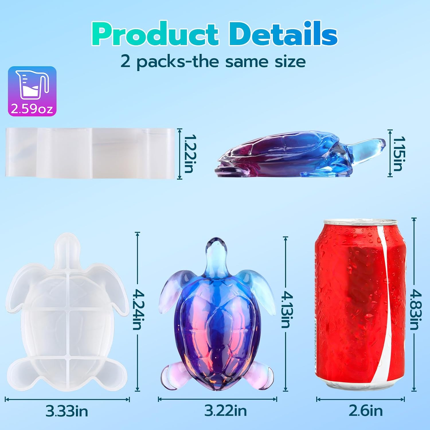 LET'S RESIN 2pcs Turtle Resin Molds, Durable 3D Animal Silicone Molds for Epoxy Resin, Smaller Sea Turtle Marine Art Silicone Resin Molds for Craft, Ocean Theme Night Lights, Home Decor