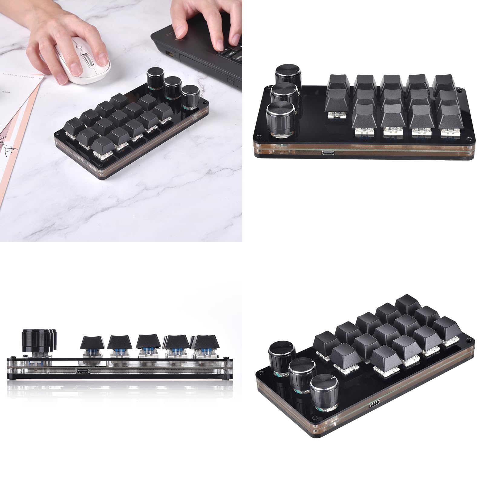 Clavier mécanique Clavier 14 Touches avec Conception à 3 Boutons Clavier programmable Professionnel pour Les Jeux programmables