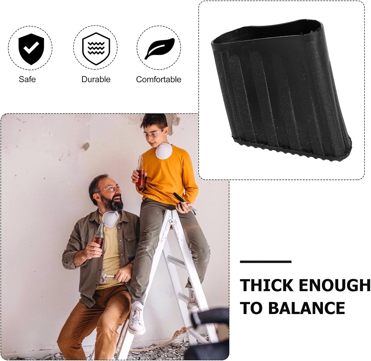 Cabilock 4-Pack Ladder Rubber End Caps 1.96X1.69X1.06 Inch Step Ladder Feet Covers Non-Slip Rubber Pads for Safety and Floor Protection