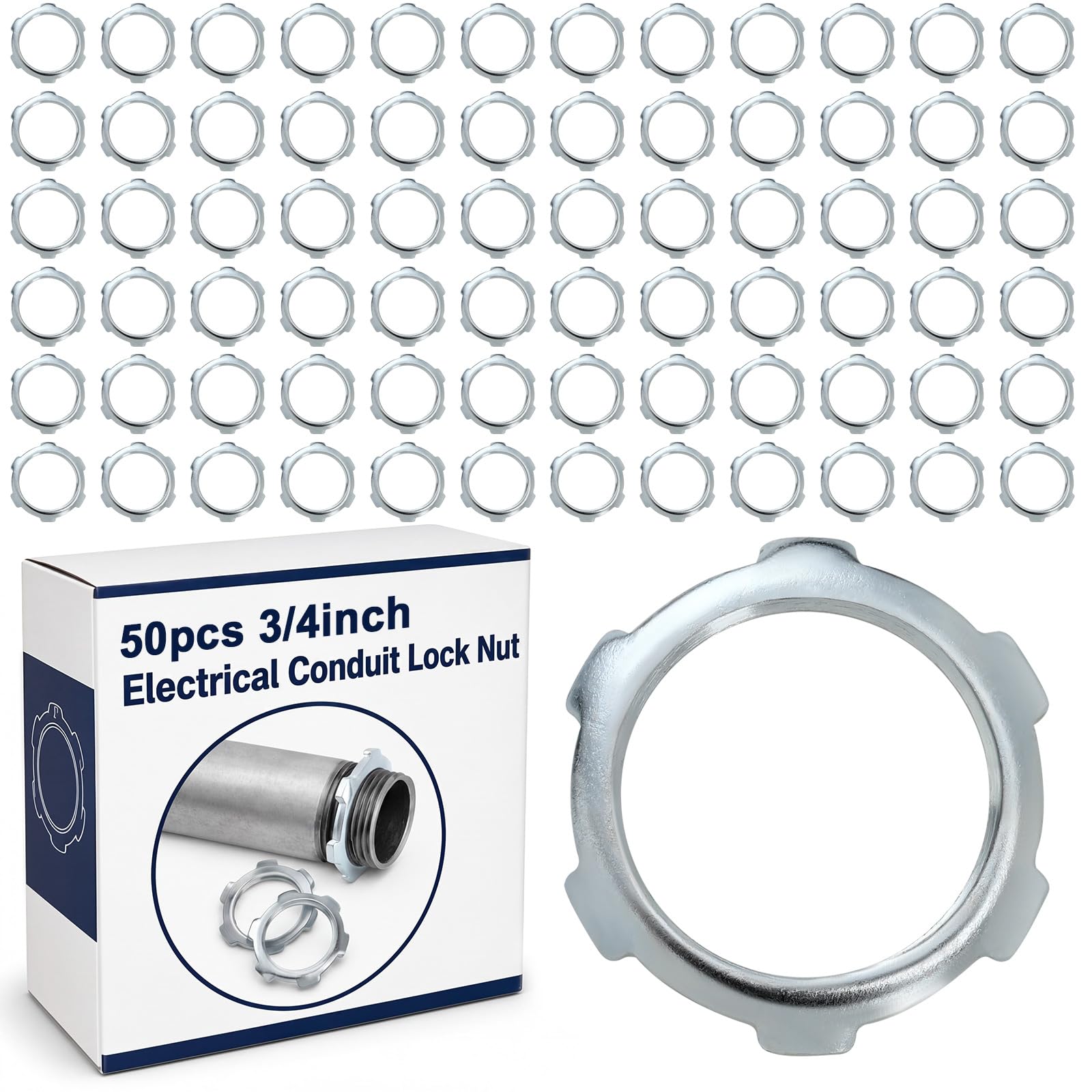 Yaocom 50 Pcs Electrical Conduit Lock Nut Rigid Lock Nut, 3/4 Inch