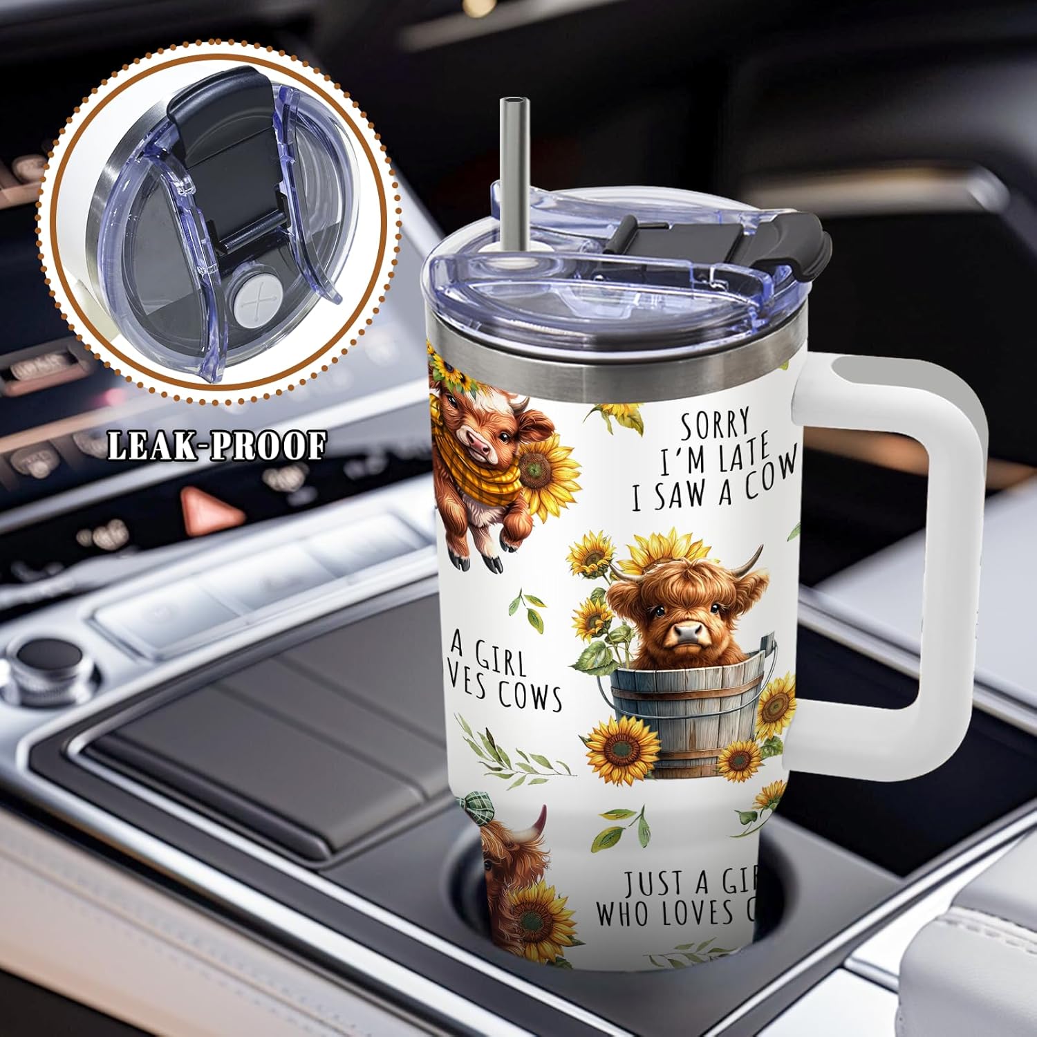 DUUV Highland Cow Gifts for Women Girls, Highland Cow Tumbler Cup, Christmas Birthday Gifts for Cowgirls, Just A Girl Who Loves Cows, Funny Cowgirl 40 Oz Tumbler with Handle, 1PCS - Image 6