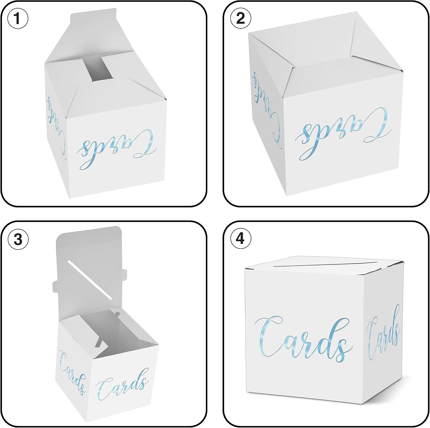 Classic Elegant Card Box – 1 Set Hot Stamping Card Receiving Box for Gift Envelope Money – Wedding Bridal Baby Shower Birthday Graduation Party Supplies Decorations ( 8"*8"*8", Baby Blue and Gold)-A10