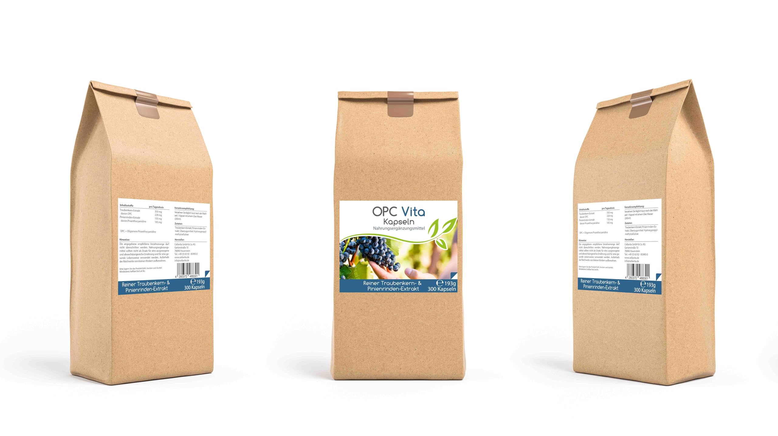CELLAVITA OPC Vita 300 Kapseln | Traubenkernextrakt & Pinienrindenextrakt (Oligomere Proanthocyanidine) | Hochdosierte Qualität