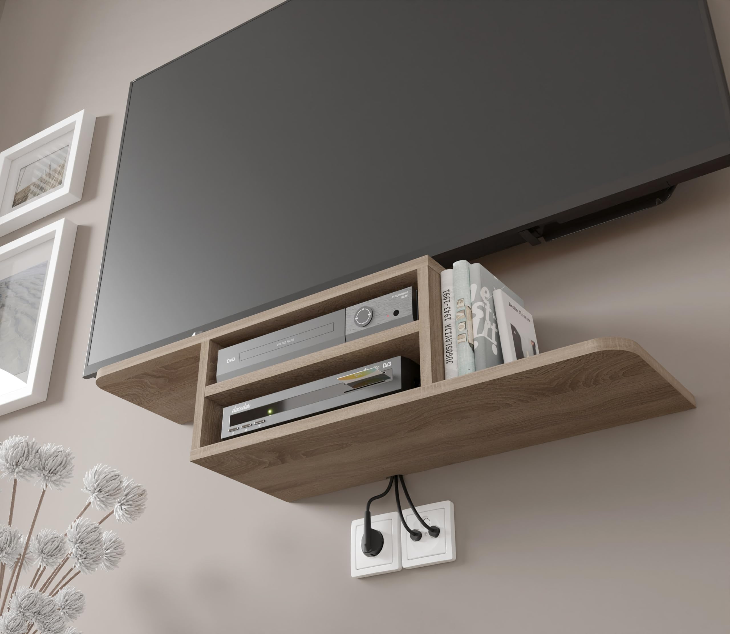 Homlando DEDAL Meuble TV mural, 90 cm, meuble TV, meuble de salon, étagère suspendue, chêne Sonoma