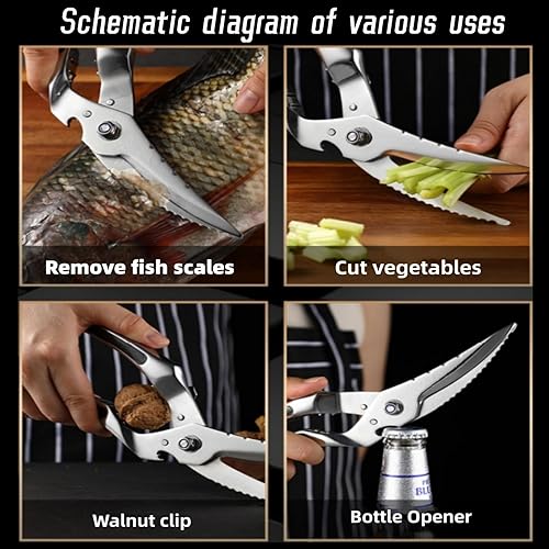 Miniatura 6 de George Garden Tijeras de cocina de acero inoxidable resistentes para cortar pollo y carne, aves de corral, pescado, pavo, mariscos