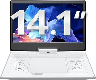 YOTON 16.5" Portable DVD Player, 4-6 Hours Rechargeable Built-in Battery, 14.5" HD Swivel Screen, Dual Stereo Speakers, USB/SD/AV/Audio/Gamepad Support -White [Not Support Blu-Ray]