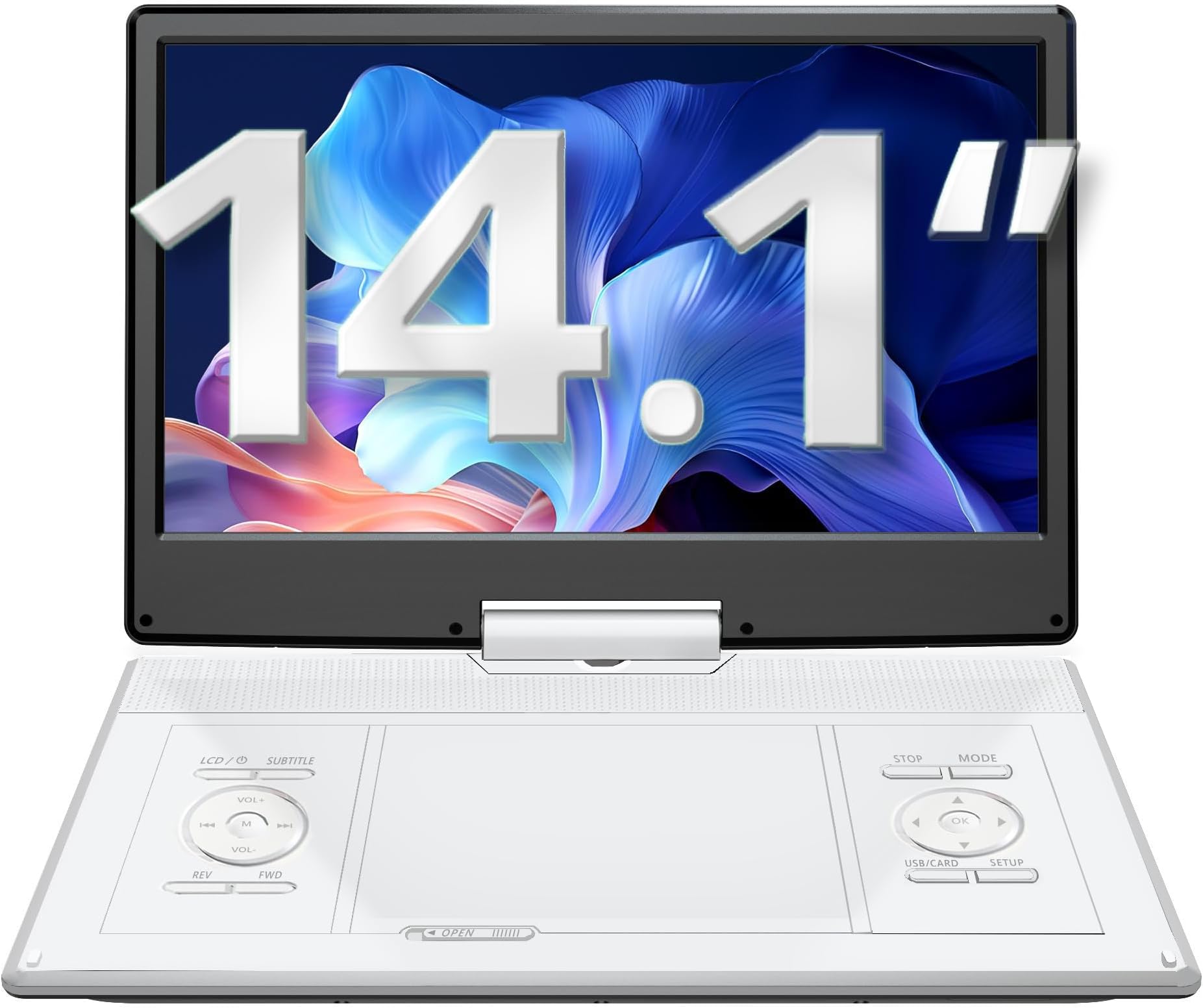 16.5" Portable DVD Player, 4-6 Hours Rechargeable Built-in Battery, 14.5" HD Swivel Screen, Dual Stereo Speakers, USB/SD/AV/Audio/Gamepad Support -White [Not Support Blu-Ray]
