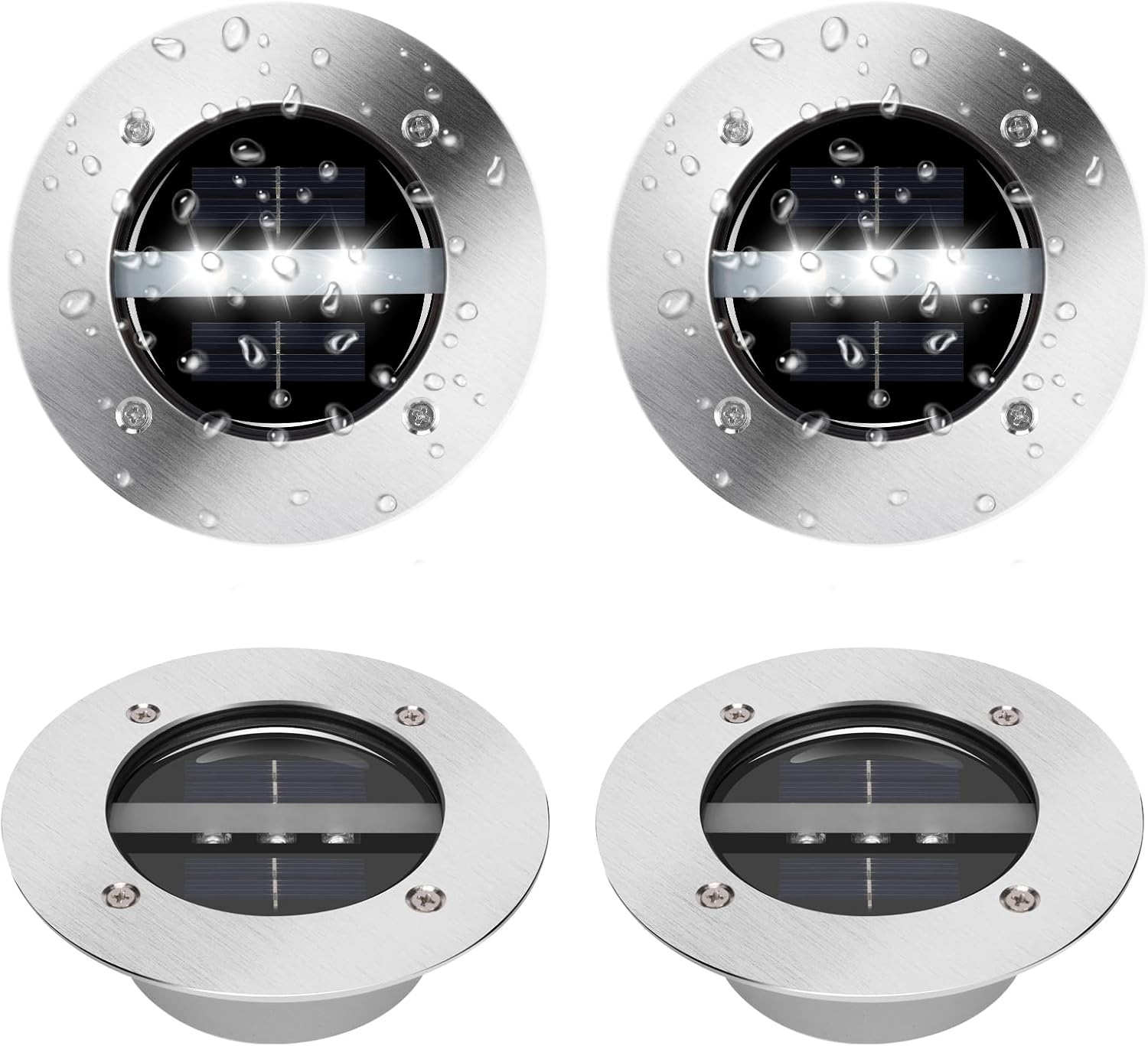 TOSHIN Pack of 4 Photo voltaic Flooring Lights, Photo voltaic Gentle for Outdoor, 3 LED Photo voltaic Outside Gentle, Photo voltaic Lights for Backyard, Patio, Garden, Walkway, Waterproof, Chilly White, Spherical