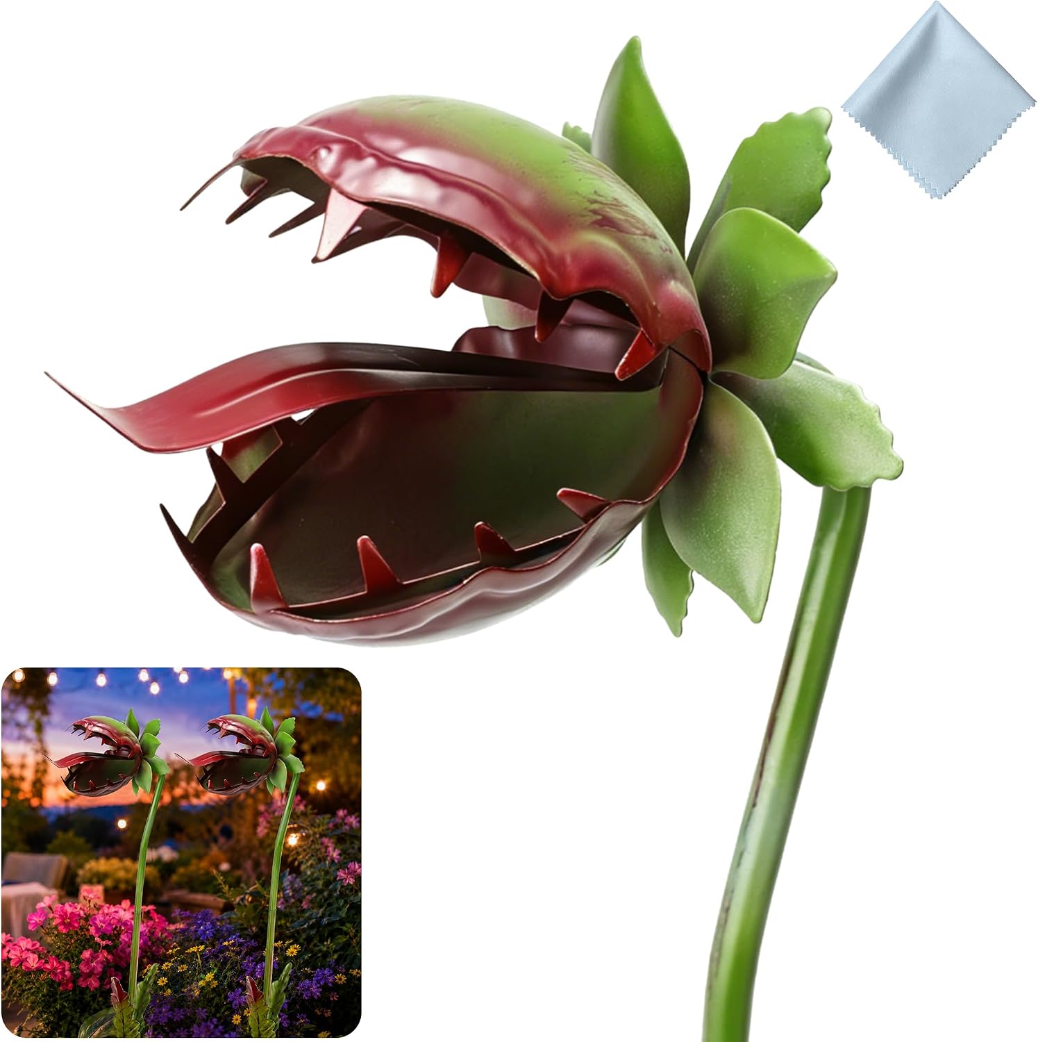Venus Fly Trap Metal Stake, Whimsical Carnivorous Plants Decor, 25-Inch Horror Plant Sculpture for Garden and Yard (Single-Head A (2Pack))