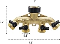 Vista 2 de ATDAWN 4 Way Brass Hose Splitter, 3/4" Brass Hose Faucet Manifold, Garden Hose Adapter Connector