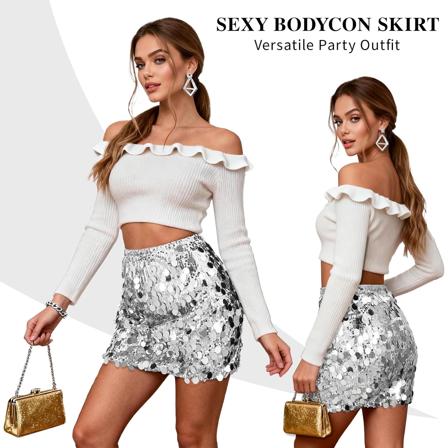 Sequin Skirt for Women Sparkly Sexy Mini Skirt Stretchy Bodycon Glitter Skirts Night Out Party - Image 3