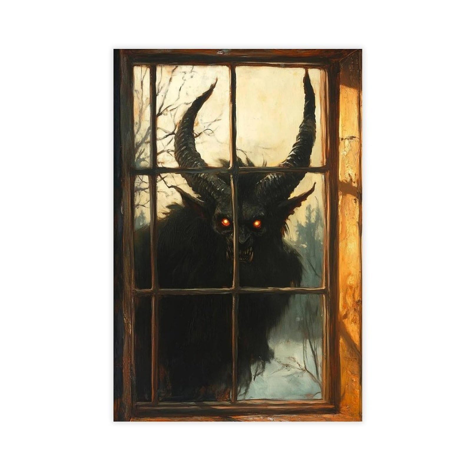 MGHDGD Krampus, Creepmas Decor, Gothic Christmas Art Canvas Poster Wall Art Decor Print Picture Paintings for Living Room Bedroom Decoration 12x18inch(30x45cm)