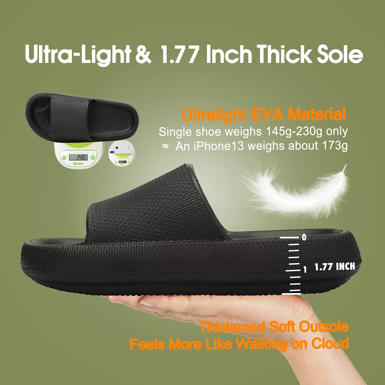 EQUICK Cloud Slides Pillow Slippers for Women and Men | Shower Slippers Bathroom Sandals | Ultra Soft | Cushioned Thick Sole | Indoor & Outdoor - Image 5