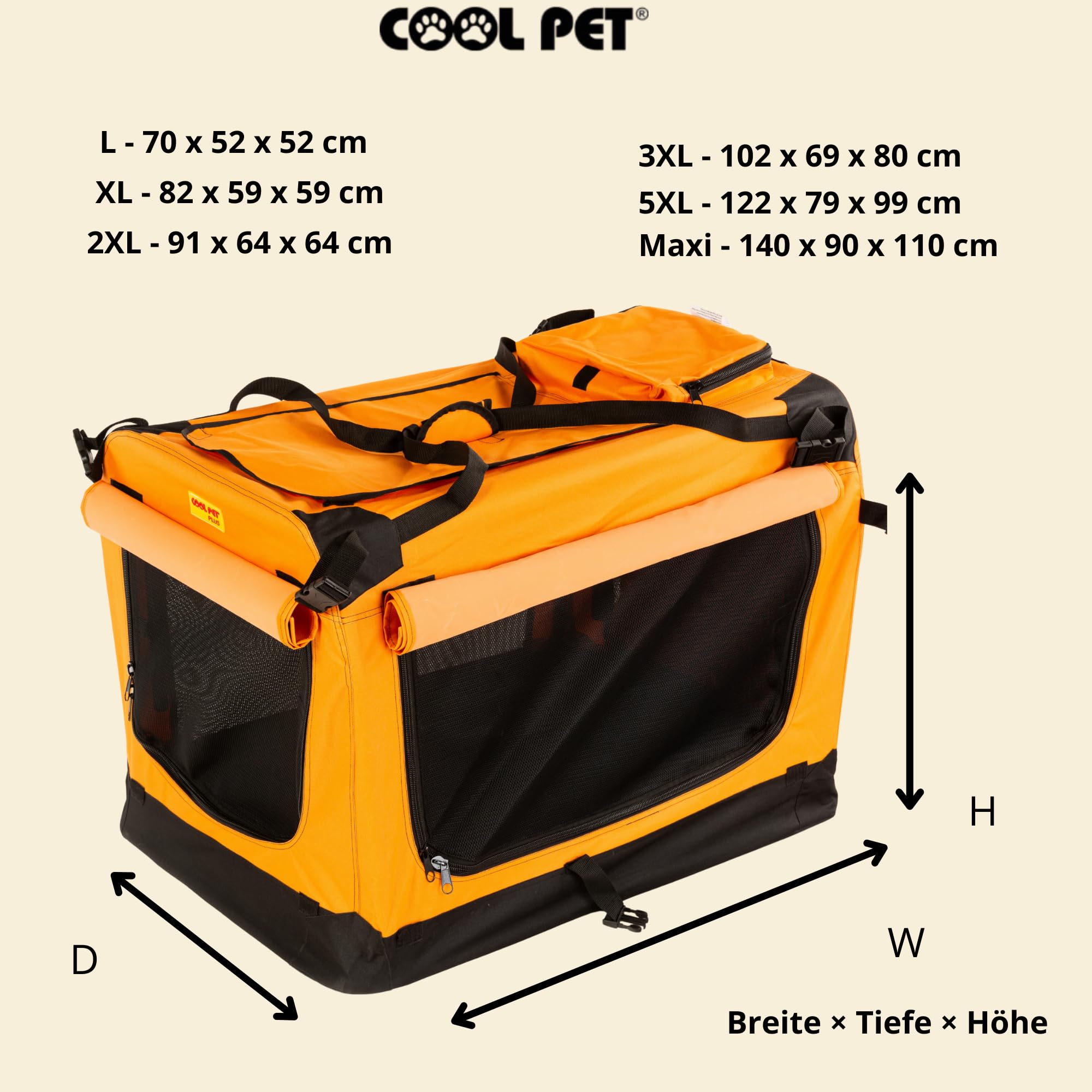 COOL PET Cage pour chien XL 82 x 59 x 59 cm, boîte de voyage (orange)