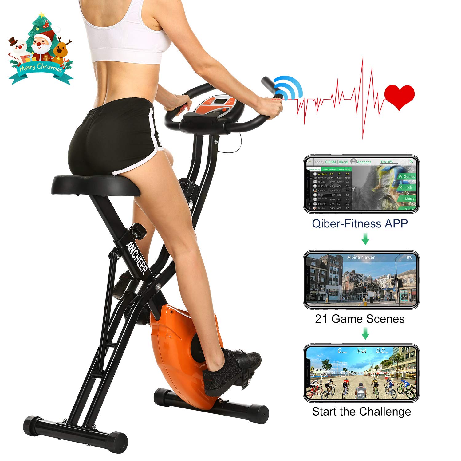 ANCHEER Magnetic Resistance Exercise Bike, Folding Indoor Upright Bike with  App Program, Compact Recumbent Total Body Workout Bike with Tablet Stand