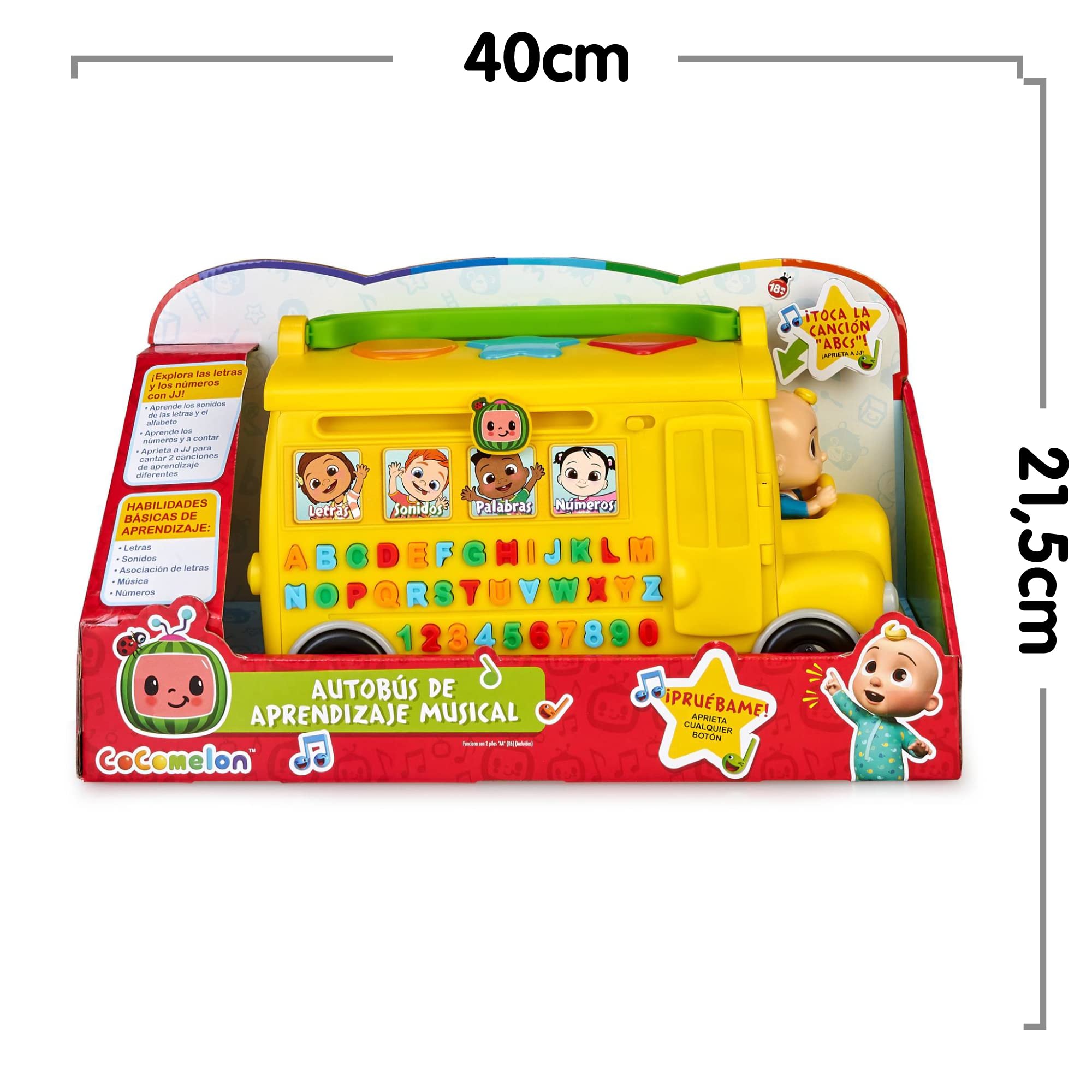 CoComelon - Learning Bus, autobús Amarillo de Juguete con Luces, música y Sonidos para Aprender Las Letras y los números, Set de Juego Infantil de Aprendizaje, para preescolares, Famosa (CCM08102)