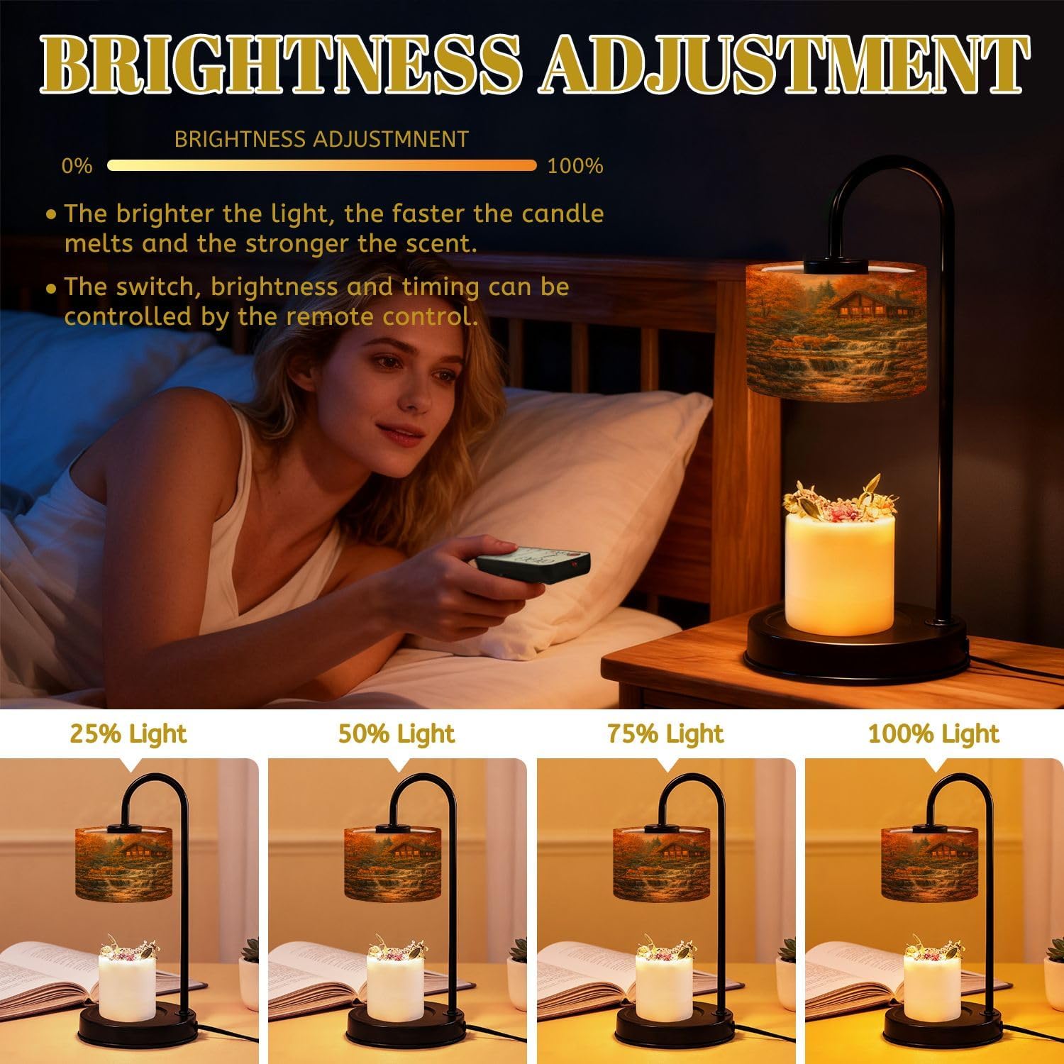 Candle Warmer Lamp with Timer Dimmer, Autumn Forest Landscape Waterfall Deer Family Cozy Cabin Lamp Candle Warmer with 4 Bulbs House Warming Women Mom Gifts for Birthday Home Decor