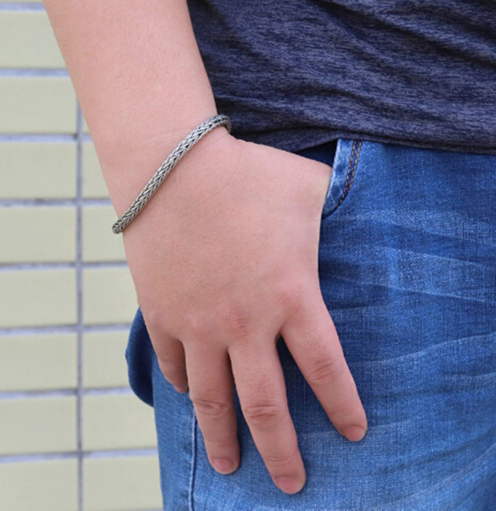 AMDXD 925 Sterling Silber Armband für Herren Weißenkette Herrenarmband Surferarmband Silber