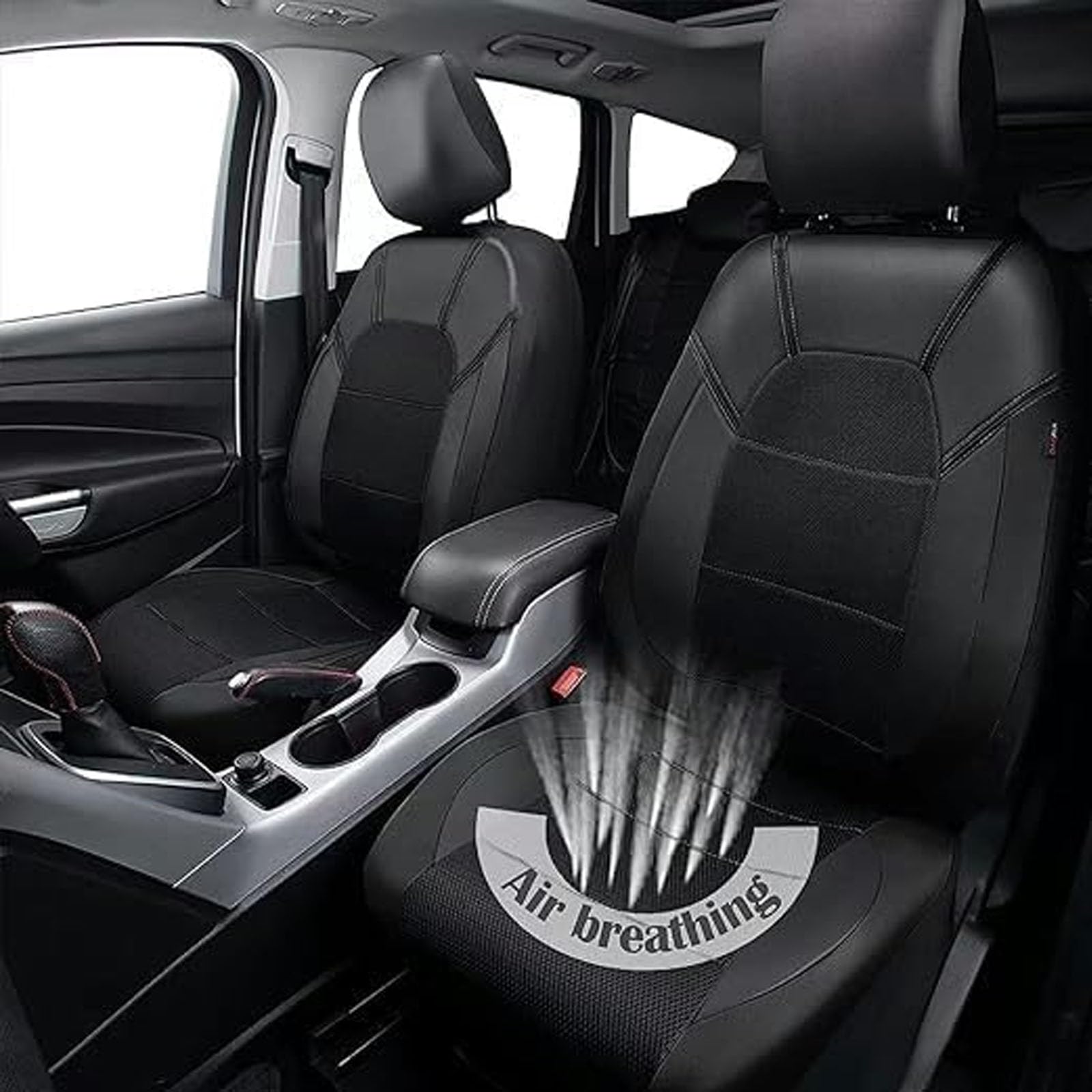 MaKeMoney 9 Piezas Fundas Asientos Coche para Skoda Fabia Mk3 (NJ) 2013-2023, Cuero Juegos De Cubreasientos Delanteros Y Traseros Coche Accesorios, C/Black