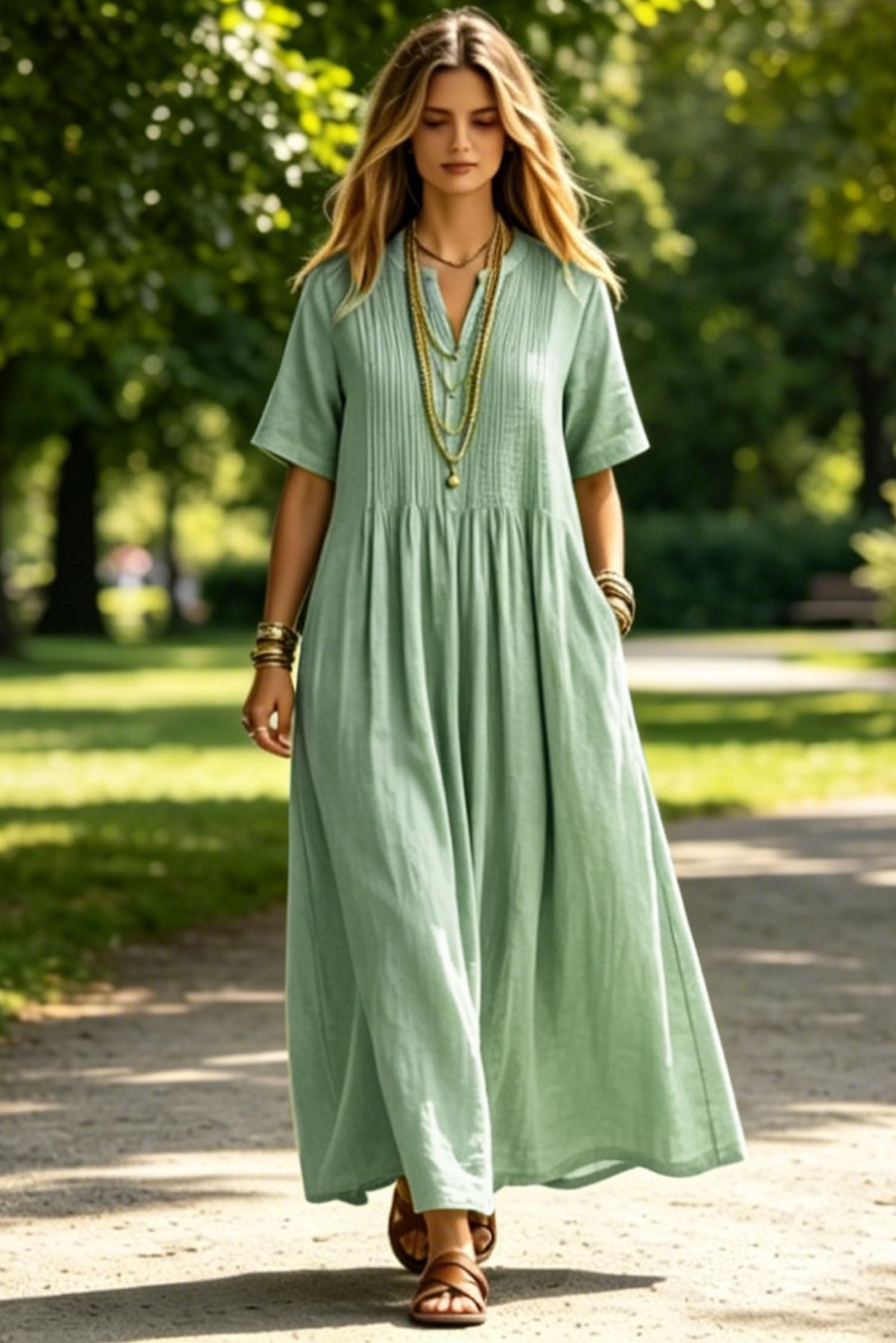 VEVESMUNDO Damen Leinenkleider Baumwolle Sommer Maxikleid