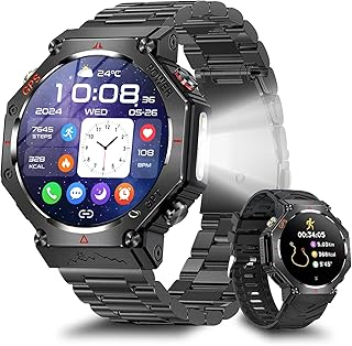 Smartwatch Uomo con GPS/Altezza/Pressione,1.39'' Orologio Smartwatch con Torcia LED/530mAh/Chiamata,3ATM Impermeabile 110+ Modalità Sport Cardiofrequenzimetro SpO2 per Android iOS (Doppio Cinturino)