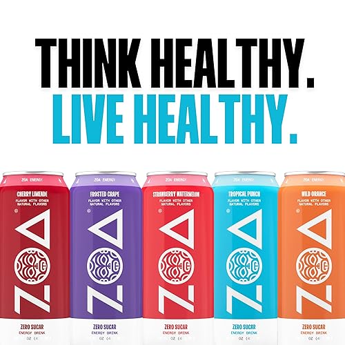 Miniatura 5 de ZOA Paquete de bebida energética sin azúcar, uva esmerilada, limada de cereza, fresa y sandía (paquete de 36) - Bebidas energéticas saludables con