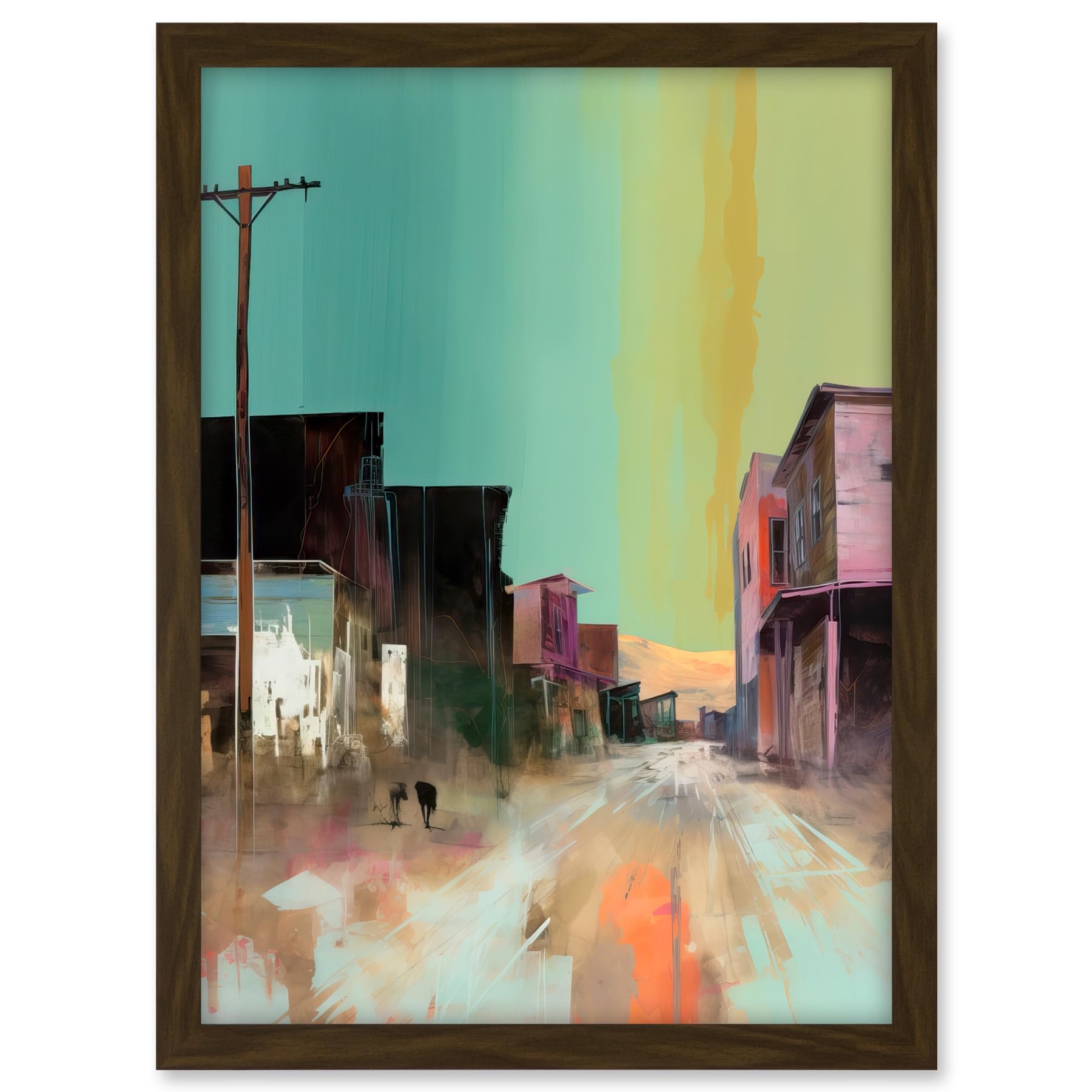 Artery8 American Wild West Ghost Town Street Watercolour Artwork Framed A3 Wall Art Print