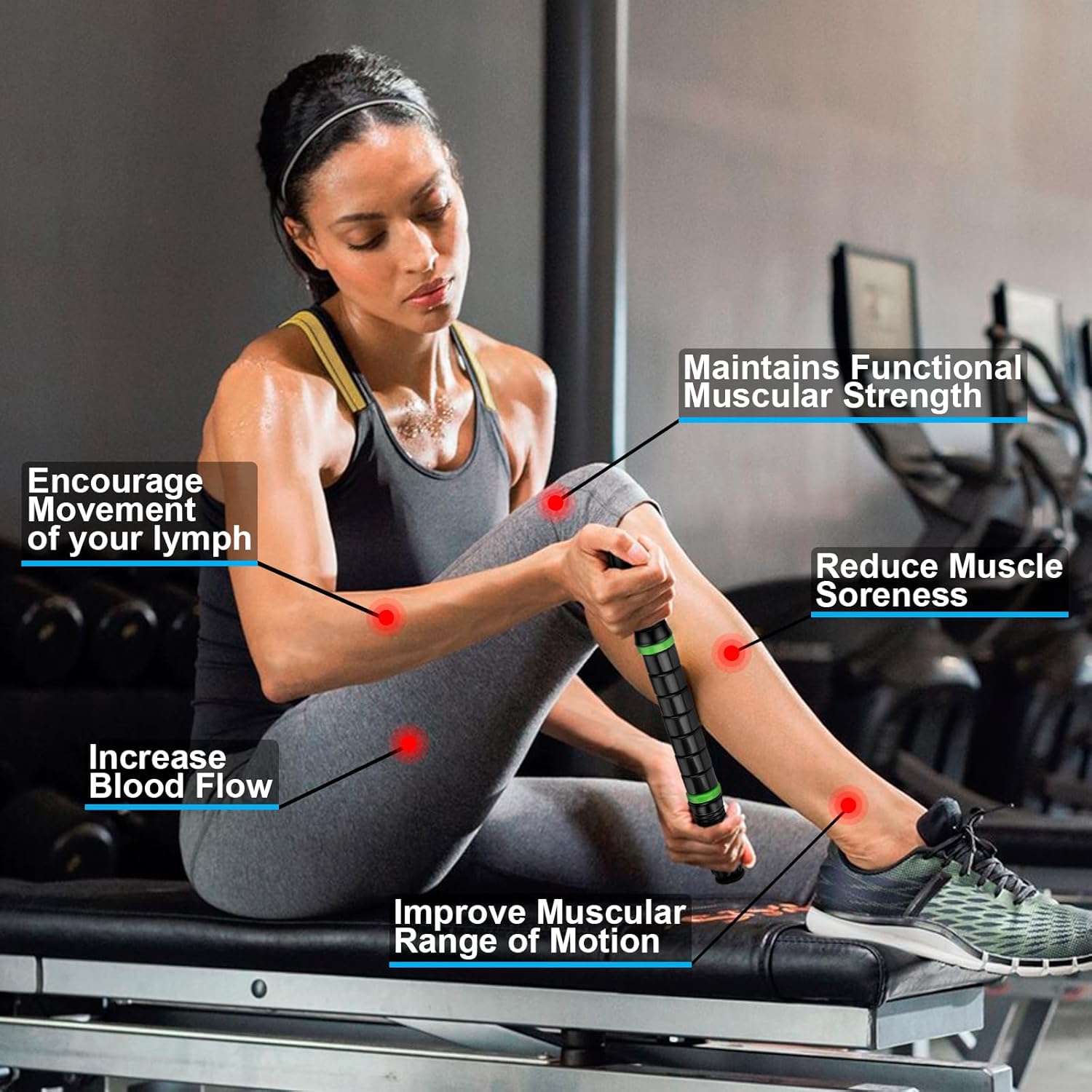 iGreely Premium Muscle Roller The Ultimate Massage Roller Stick 17 Inches Recommended by Physical Therapists Promotes Recovery Fast Relief for Cramps Soreness Tight Muscles Black - Image 3