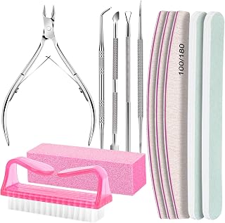 FANDAMEI 12pc Professional Manicure Pedicure Kit - Nail Files 100/180, Buffer, Cuticle Nippers, Pusher, Ingrown Toenail Tools for Women