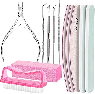 FANDAMEI Nail Care Tool Kit, Nail Files 100/180, Buffer Block, Cuticle Nippers, Cuticle Pusher, Cuticle Peeler, Nail Lifter for Ingrown Toenails, Toenail File, Nail Brush, for Manicure and Pedicure