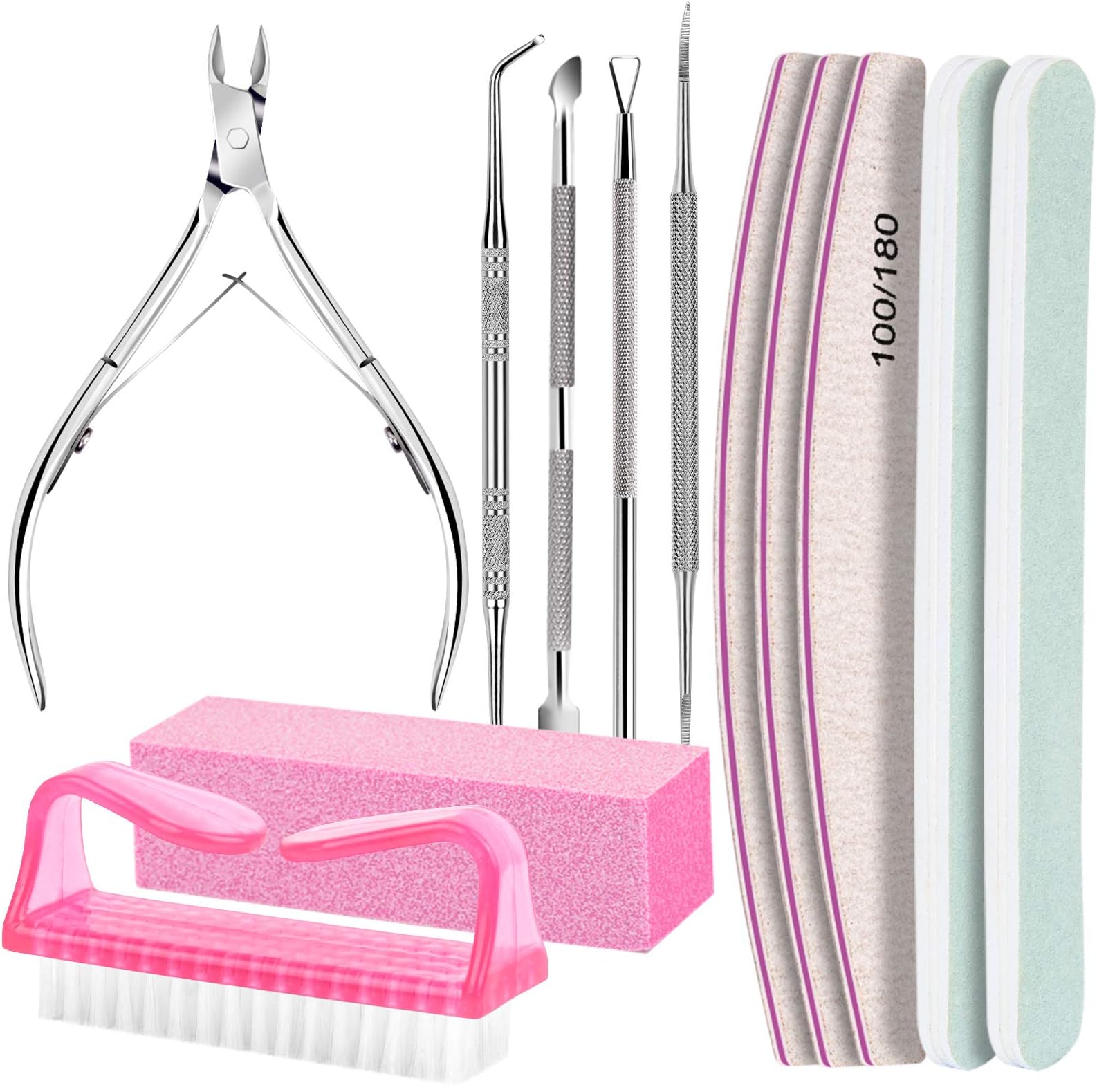 FANDAMEI Nail Care Kit, Nail Files 100/180, Nail Buffer Block, Cuticle Nippers, Cuticle Trimmer, Cuticle Pusher, Nail Tools, Nail Kit, Pedicure & Manicure Tools, Nail Prep Kit, Manicure Kit for Women