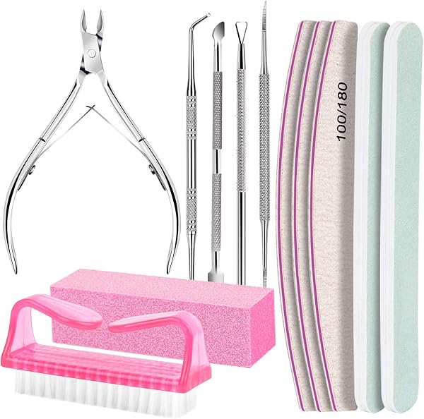 FANDAMEI Nail Care Tool Kit - Nail Files 100/180, Buffer, Nippers, Trimmer, Pusher, Lifter for Ingrown Toenails - Pedicu