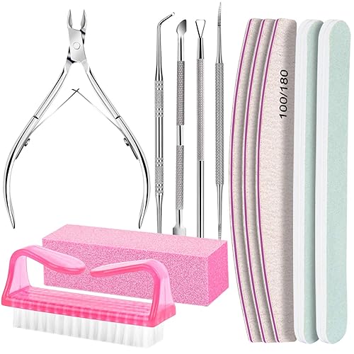 FANDAMEI Nail Care Kit, Nail Files 100/180, Nail Buffer Block, Cuticle Nippers, Cuticle Trimmer, Cuticle Pusher, Nail Tools, Nail Kit, Pedicure & Manicure Tools, Nail Prep Kit, Manicure Kit for Women - C-pink