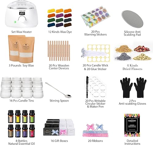 Miniatura 2 de SAEUYVB - Kit completo para fabricar velas para adultos, kit de inicio DIY con plato calentador y suministros para crear decoraciones para el hogar,