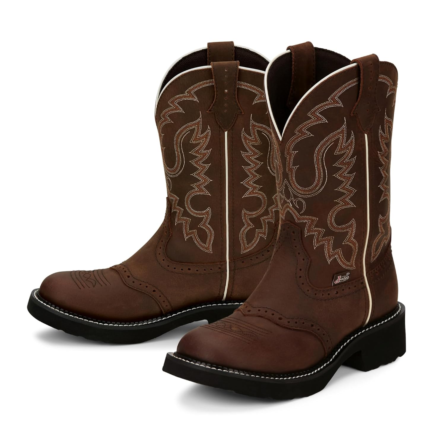 Justin West Inji 11 Western Boot for Women Premium Full Grain Leather Cement Construction Slip-Resistant Round Toe Metallic