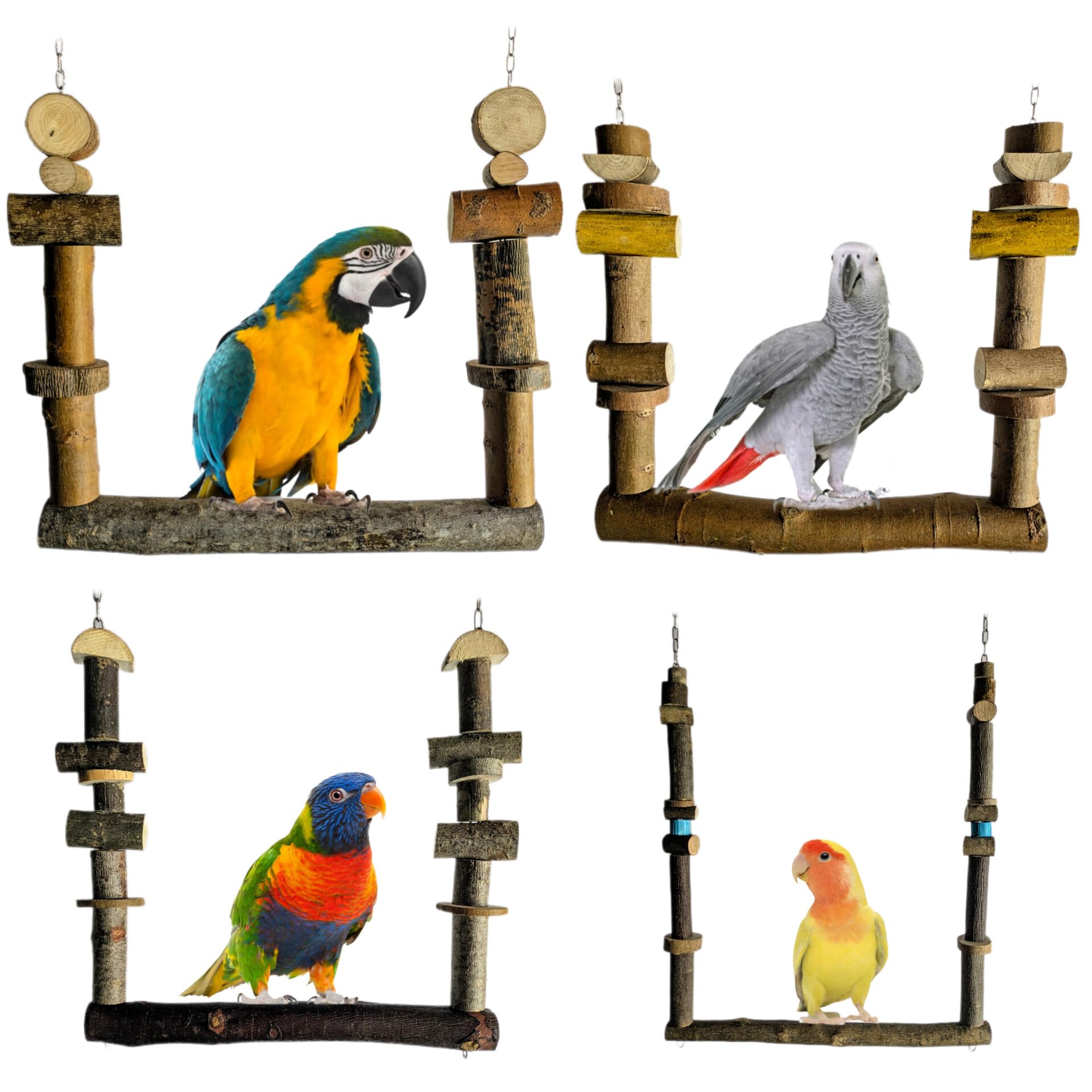 Columpio para loro yaco, guacamayo, juguete de jaula pájaros agaporni, percha balancín aviario cotorra, accesorio antiestrés cacatúa ninfa, CALIDAD PREMIUM. (M, JAULAS, NATURAL SIN COLOR)