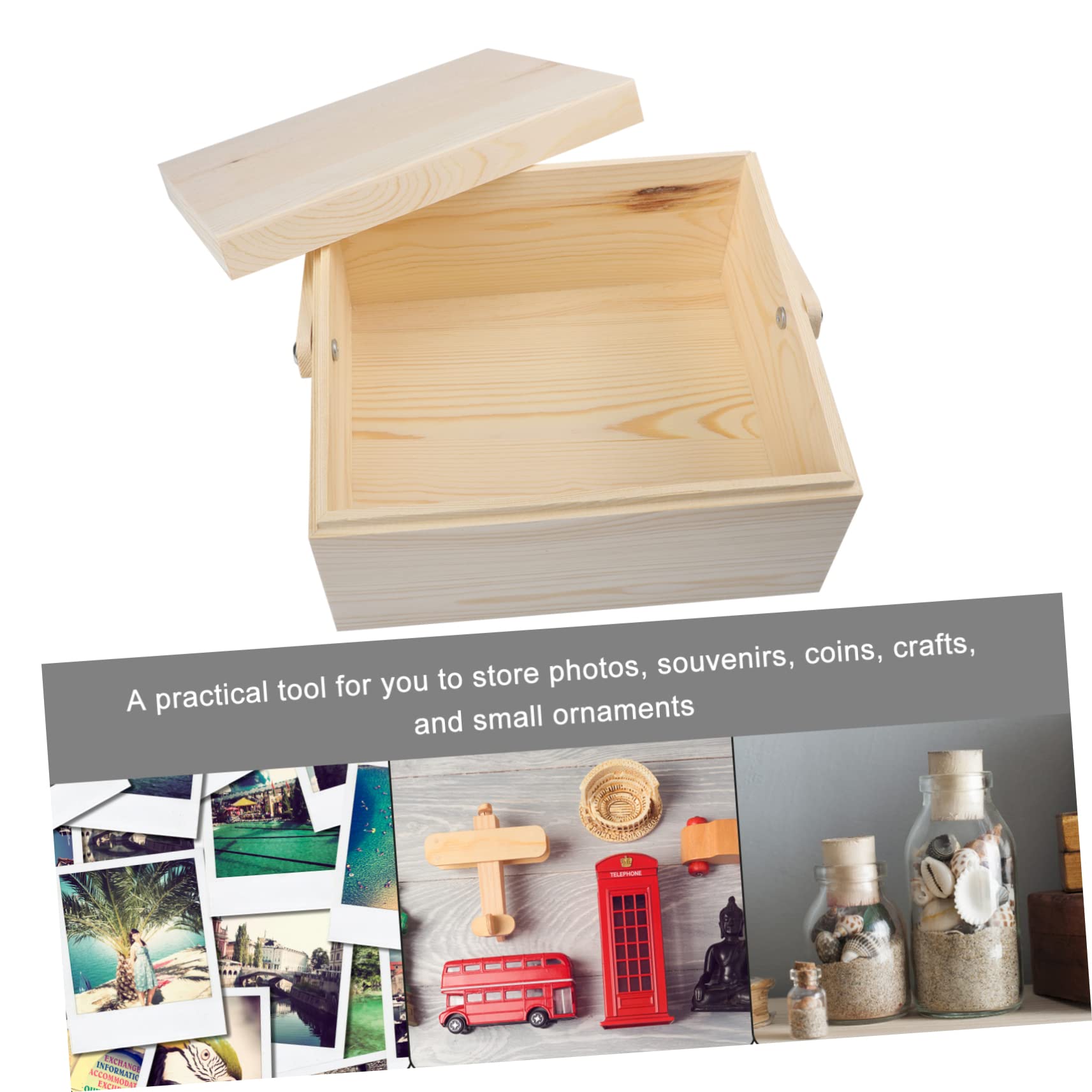 Holz Aufbewahrungsbox mit Griff, Große Kiste für Fotos und Münzen