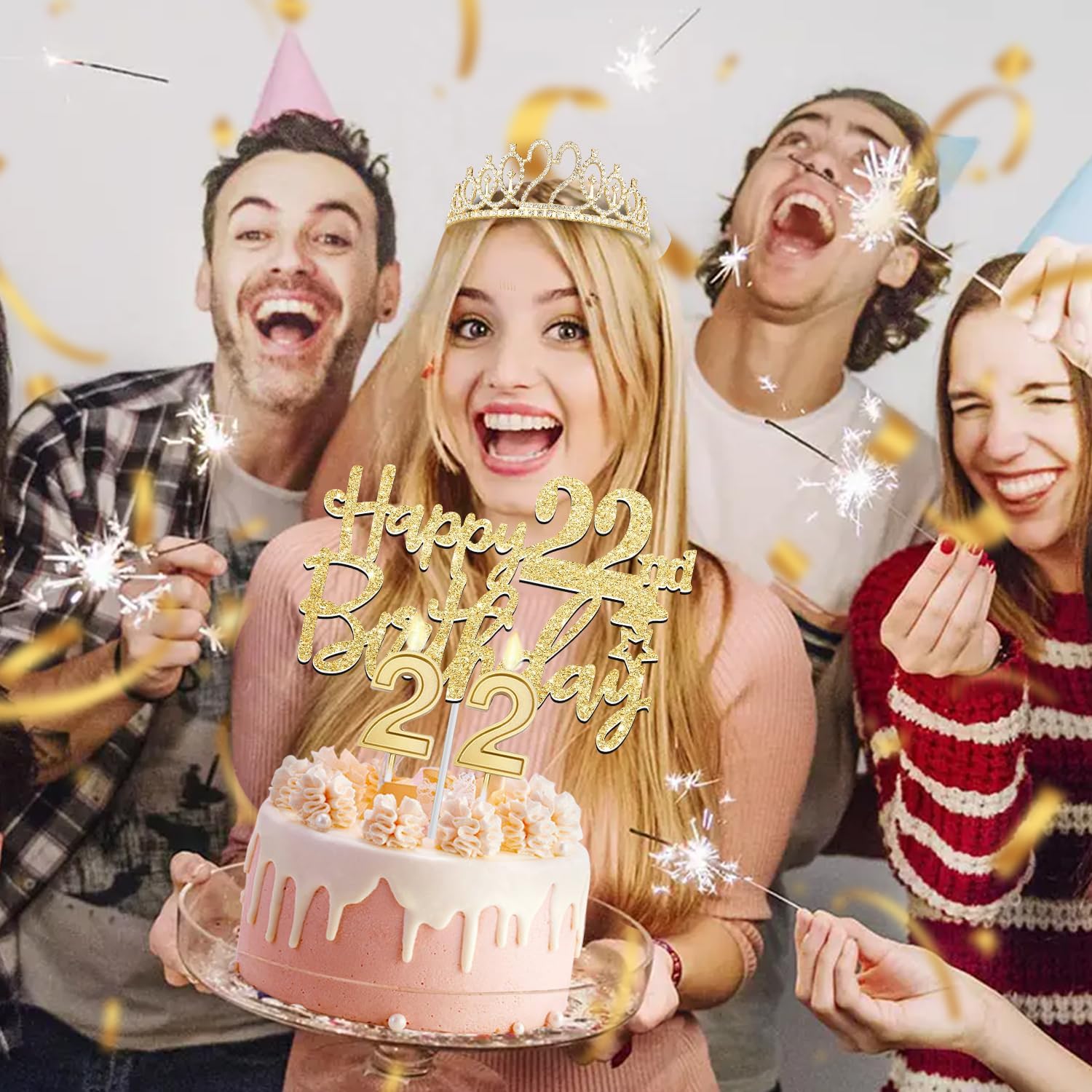 22 Birthday Decorations for Women with 22nd Birthday Sash and Crown, Cake Topper and Candles, Number Balloons, 22 Year Old Gifts for Girls - Image 5