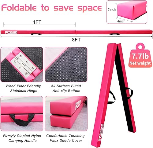 Miniatura 56 de Viga de equilibrio plegable, viga de suelo para gimnasia, equipo de gimnasia para niños, base de madera, fondo antideslizante y bolsa de transporte