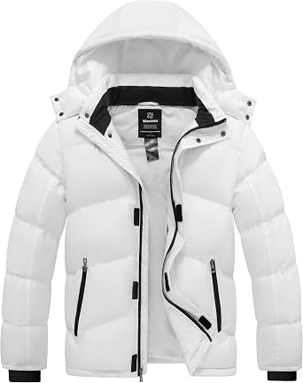wantdo Mens Winter Puffer Jacket Windproof Quilted Coat with Removable Hood
