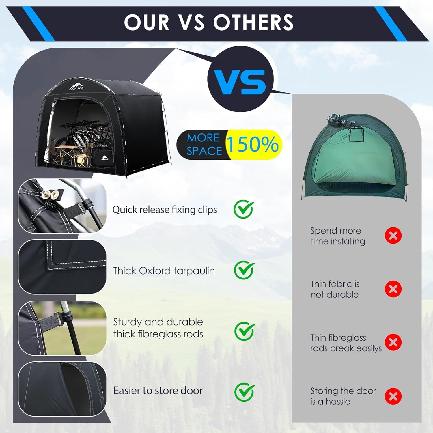 Bike Storage Shed Tent, 98*59*79 Inches Outdoor Portable Storage Tent, Made of 210D Oxford Cloth PU4000mm Waterproof Fabric, Suitable For Storing Bicycles, Motorbikes, Garden Tools, Lawn Mower - Image 6