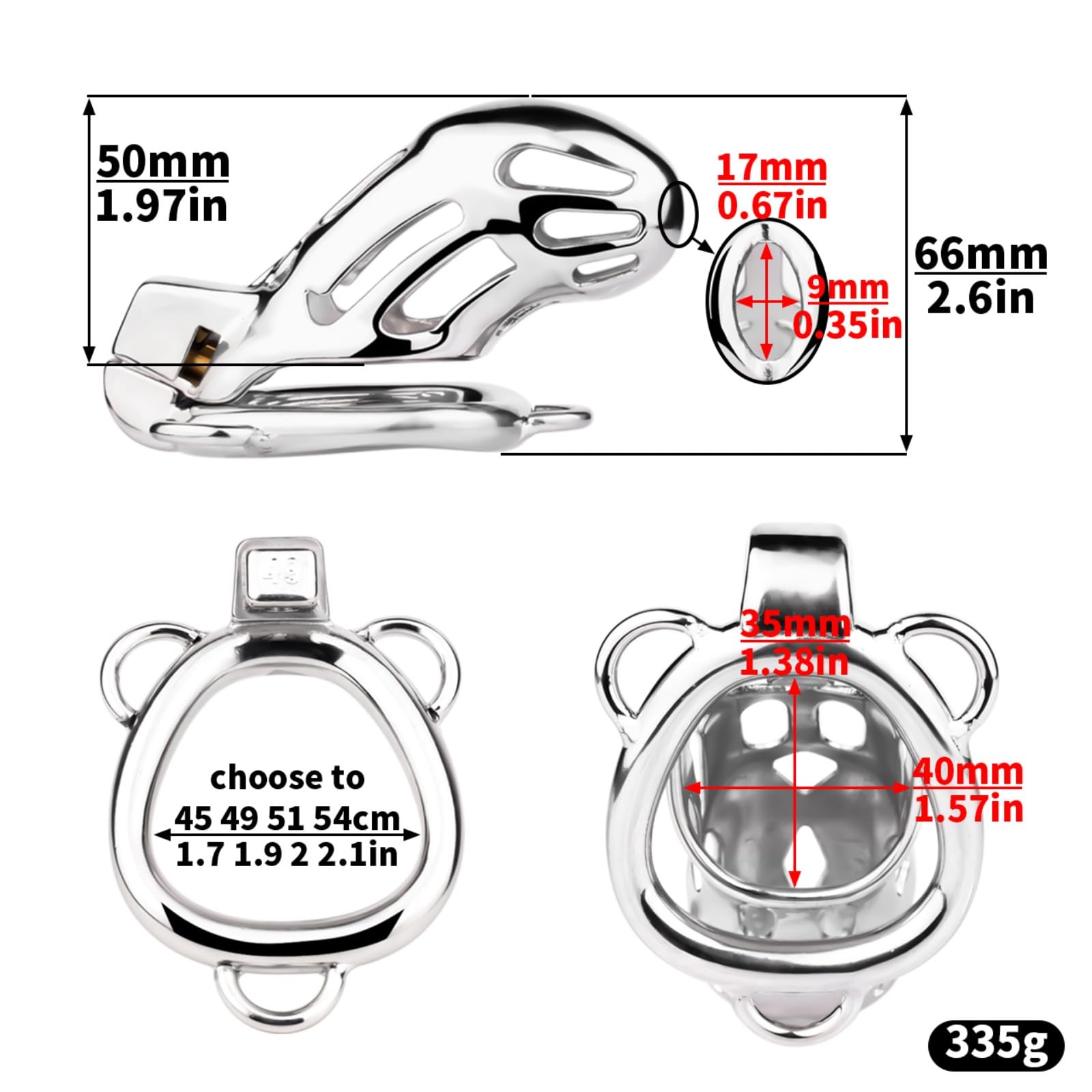 Cage Chastetée en Métal avec Laisse Cage de Chasteté Pénis avec Serrure Invisible et 2 Clés pour Homme Pénis Bondage Sex Toys Chasteté pour Pénis en Acier Inoxydable Respirante (1.7in,B)