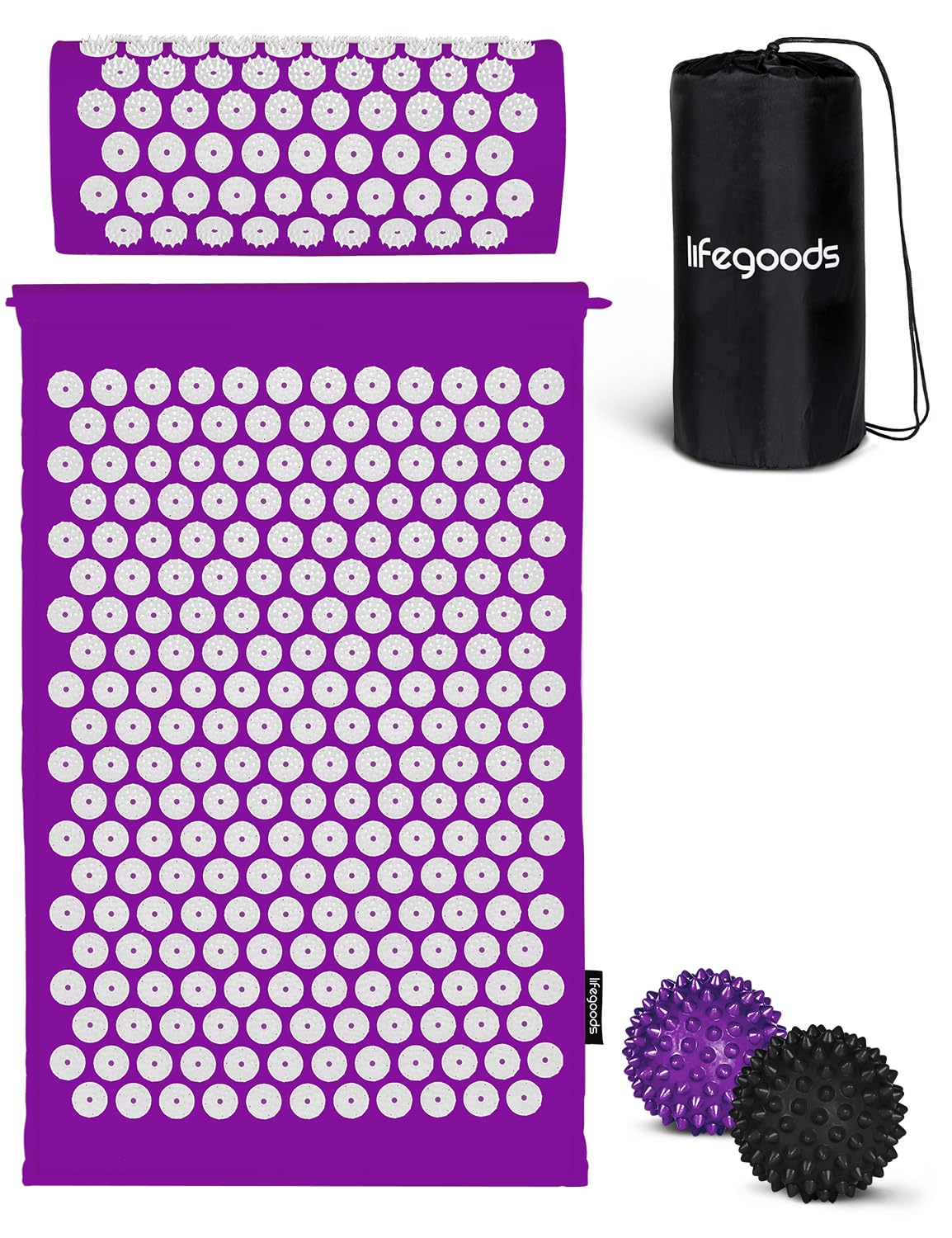 LifeGoods Akupressurmatte Mit Kissen - Akkupressmatte - Akkupressurmatte+ - Akupressur Matte - Akupunktur Matte - Massagematte - Rücken - Stachelmatte - Fakirmatte - Nagelmatte - Acupressure Mat