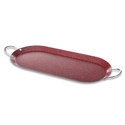Alpine Cuisine Comal - Plancha antiadherente de 17.5 x 8 pulgadas, color rojo con doble mango duradero, resistente para cocinar, calefacción uniforme