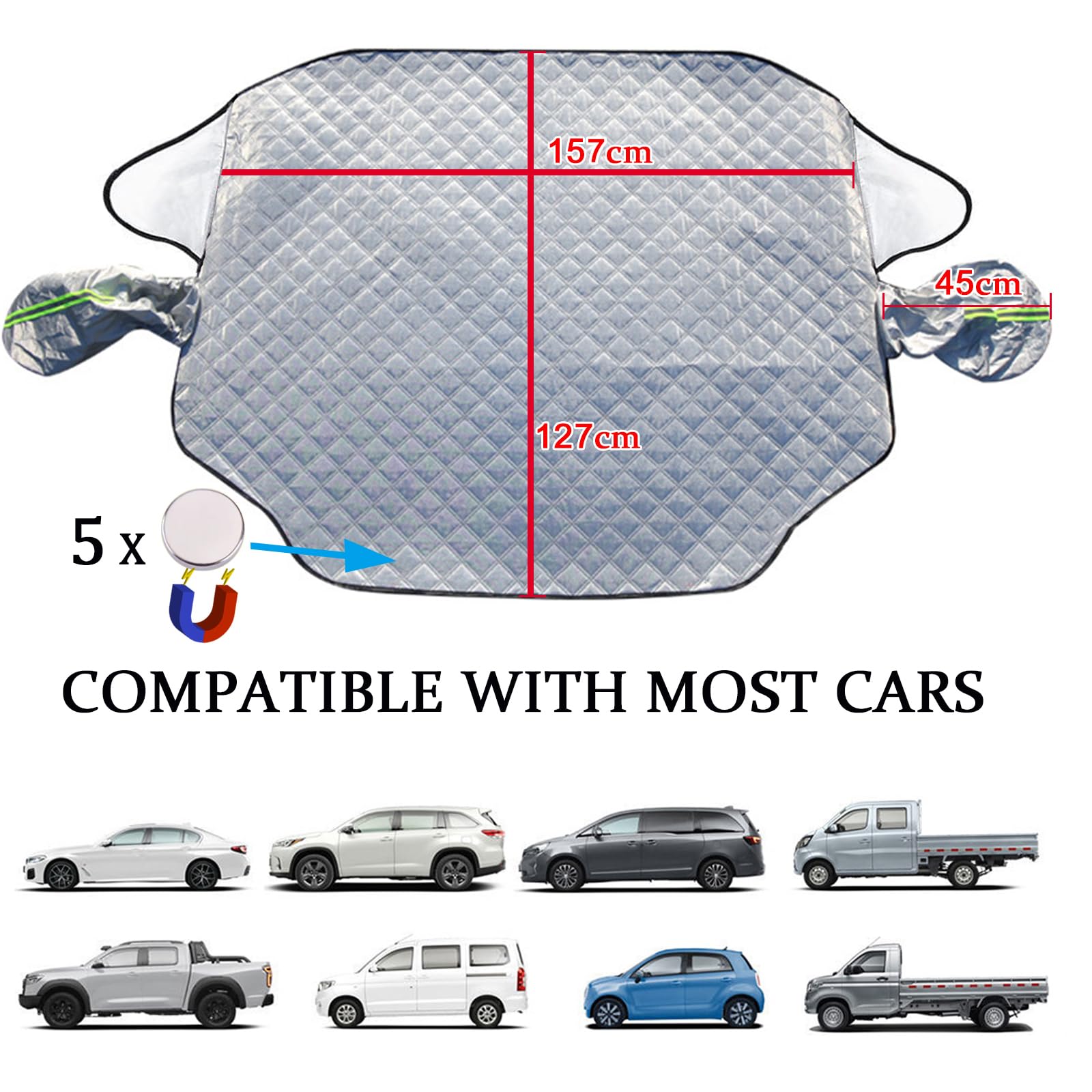 Pare Soleil Voiture Pare Brise Avant, Couverture Pare Brise Voiture Contre Les Rayons UV et la Chaleur, Magnétique,Universelle pour Plupart des Véhicules 199x127cm,Argenté