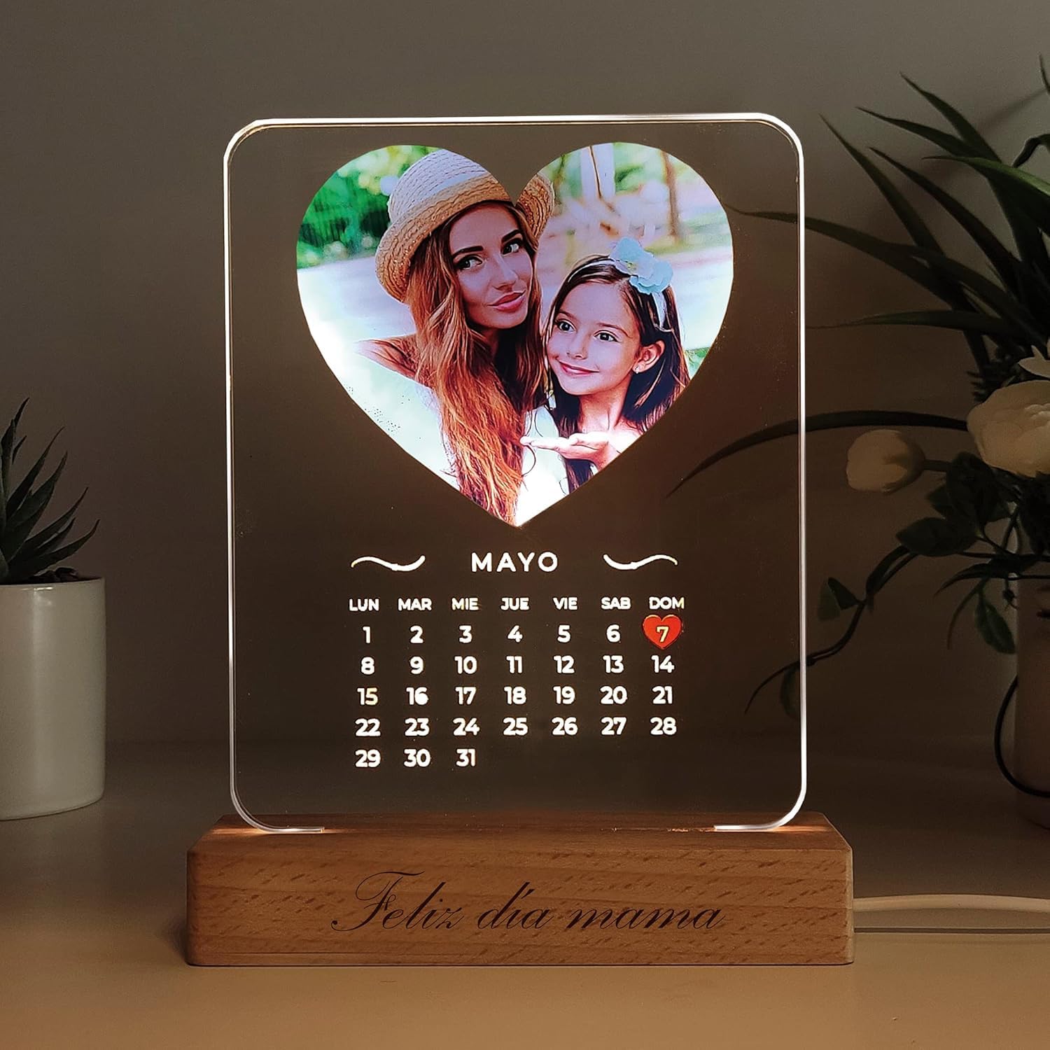 Transparent Gift Lámpara Personalizada Calendario Corazón con Foto. Regalos Originales para Pareja, Novio, Novia. Placa…